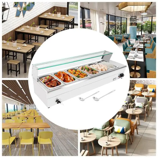Alt view image 3 of 6 - Bain Marie Food Warmer 6 Pan x 1/3 GN,Food Grade Stainelss Steel Commercial Food Steam Table, 1200W Electric Warming Tray for Parties Hotels Restaurants