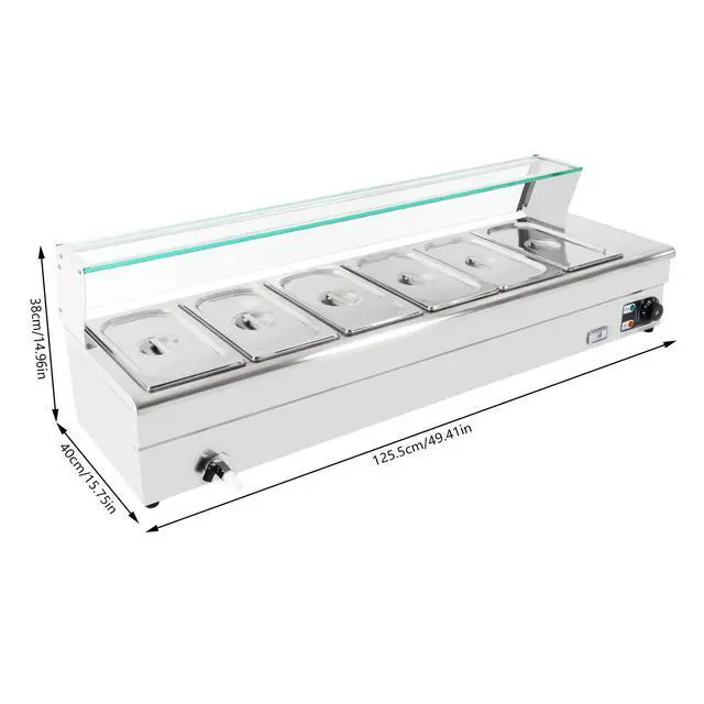 Alt view image 5 of 6 - Bain Marie Food Warmer 6 Pan x 1/3 GN,Food Grade Stainelss Steel Commercial Food Steam Table, 1200W Electric Warming Tray for Parties Hotels Restaurants