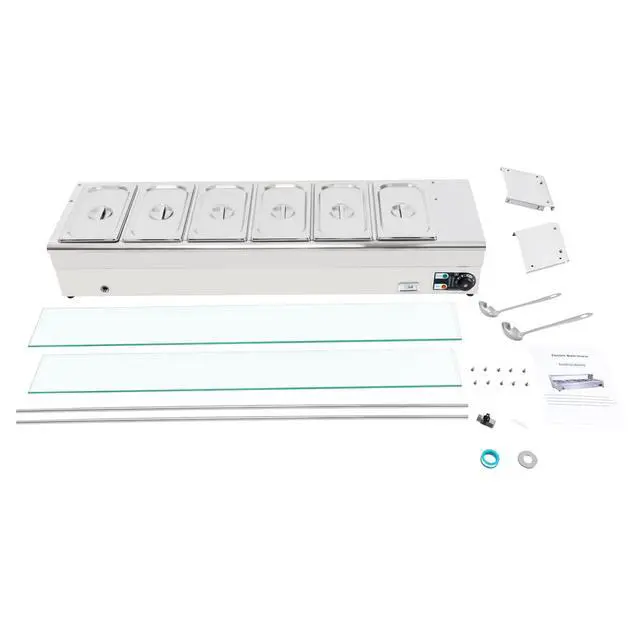Alt view image 6 of 6 - Bain Marie Food Warmer 6 Pan x 1/3 GN,Food Grade Stainelss Steel Commercial Food Steam Table, 1200W Electric Warming Tray for Parties Hotels Restaurants