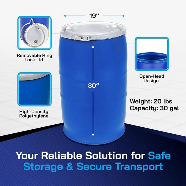 Alt view image 5 of 6 - 30 Gallon Open-Head UN Rated Poly Drum with Ring Lock Lid