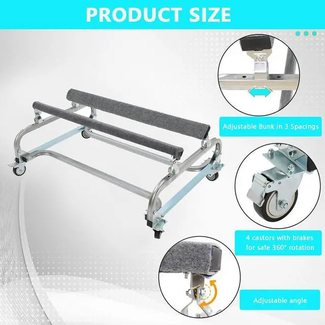 Alt view image 6 of 6 - Jet Ski Dolly, 1300 LBS Watercraft PWC Dolly with 4 Brakes Casters, Jet Ski Stand with Adjustable Bunks, Jet Ski Cart Dolly for Moving Watercraft