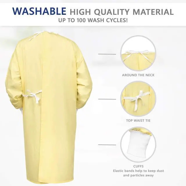 Alt view image 3 of 3 - Isolation Gowns Washable Reusable 75 Wash Cycles per Gown | Level 2 - Pack of 12 Gowns. Lab Tested Fluid Protection, Full Cuff, Ties for Full Closure, Durable Multi-Function