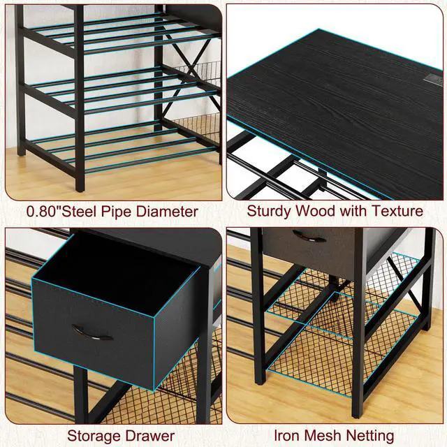 Alt view image 4 of 6 - Frebomboo 3D Printer Filament Storage Rack, Black Versatile 3D Printer Stand Shelf with Drawer, Mobile 3-Tier Metal Filament Spool Holder, Perfect 3D Printer Cart Desk for Office Workshop Studio