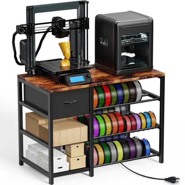 Main image of Frebomboo 3D Printer Filament Storage Rack, Versatile 3D Printer Stand Shelf with Drawer, Mobile 3-Tier Metal Filament Spool Holder, Perfect 3D Printer Cart Desk for Office Workshop Studio