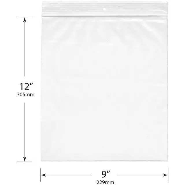 Alt view image 2 of 2 - 9" x 12" (Case of 2,000), 2 Mil with Hang-Hole Zipper Reclosable Plastic Bags