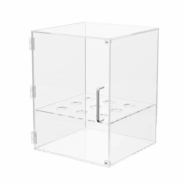 Main image of Enclosed Ice Cream Cone Cabinet Clear Acrylic for Sugar or Waffle Cones with 9 Holes Door Closure and Silver Handle by