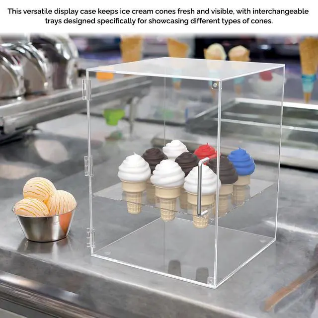 Alt view image 3 of 6 - Enclosed Ice Cream Cone Cabinet Clear Acrylic for Sugar or Waffle Cones with 9 Holes Door Closure and Silver Handle by