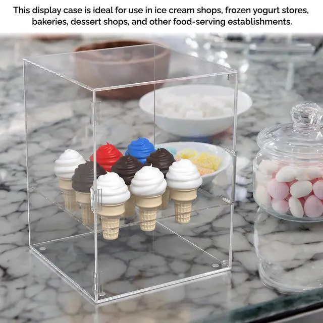 Alt view image 4 of 6 - Enclosed Ice Cream Cone Cabinet Clear Acrylic for Sugar or Waffle Cones with 9 Holes Door Closure and Silver Handle by