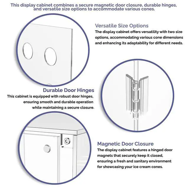 Alt view image 5 of 6 - Enclosed Ice Cream Cone Cabinet Clear Acrylic for Sugar or Waffle Cones with 9 Holes Door Closure and Silver Handle by