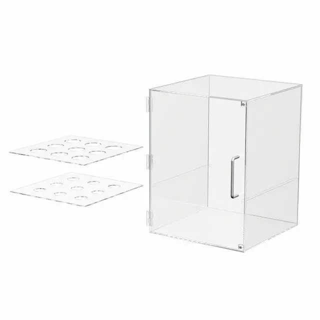 Alt view image 6 of 6 - Enclosed Ice Cream Cone Cabinet Clear Acrylic for Sugar or Waffle Cones with 9 Holes Door Closure and Silver Handle by