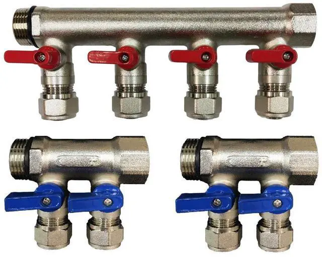 Alt view image 2 of 6 - 3/4" 4 Loops Plumbing Manifolds w/ 1/2" Pex Ball Valves, Red and Blue Handles
