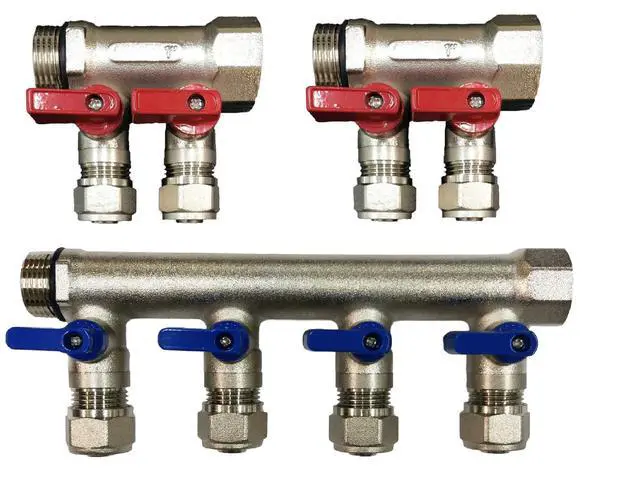 Alt view image 4 of 6 - 3/4" 4 Loops Plumbing Manifolds w/ 1/2" Pex Ball Valves, Red and Blue Handles
