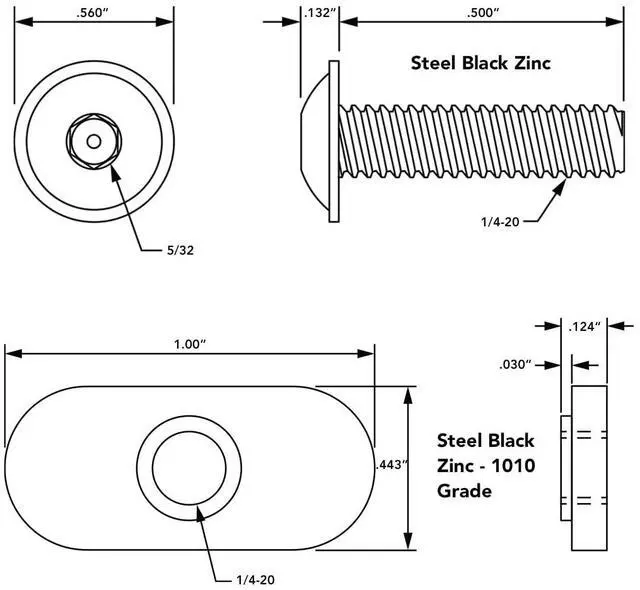 Alt view image 3 of 6 - 8020, 3321, 10 Series Bolt Assembly, 1/4-20 x 1/2 0.5" Flanged Button Head Socket Cap Screw (FBHSCS) with Slide-in Economy T-Nut Hardware HW Combo (250 Pack)