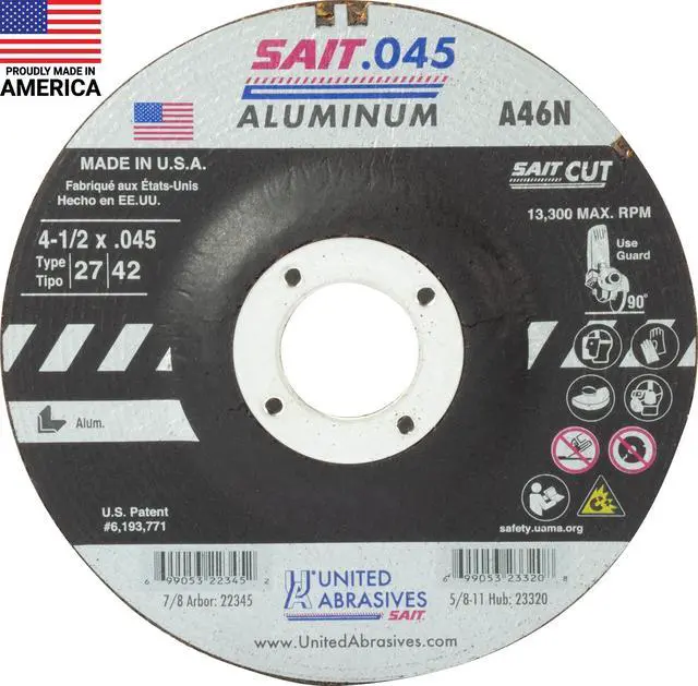 Main image of SAIT 22345 Cutting Wheel Type 27 A46N, 4-1/2-Inch by.045-Inch by 7/8-Inch, 50-Pack