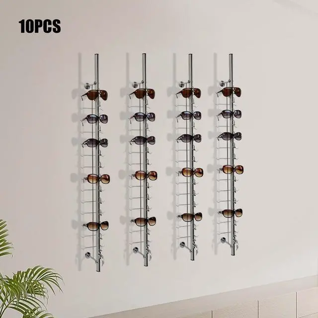 Alt view image 2 of 6 - 10Pcs Sunglasses Display Racks Aluminium Lockable Sunglasses Eyeglasses Storage Organizer Display Stand Holder (Hold 12 Frames)