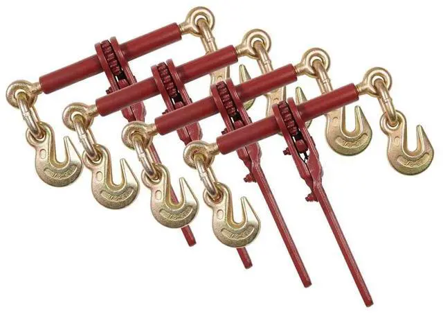 Main image of 4 Pack 3/8" - 1/2" Extreme Heavy Duty Ratchet Load Chain Binder with Grab Hooks - 12,000 Lbs Working Load Limit - Flatbed Transport Truck Trailer Tie Down Hauling