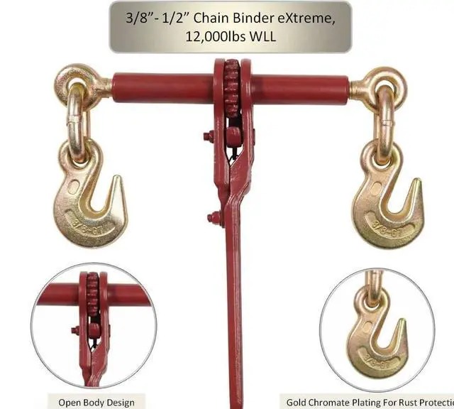 Alt view image 6 of 6 - 4 Pack 3/8" - 1/2" Extreme Heavy Duty Ratchet Load Chain Binder with Grab Hooks - 12,000 Lbs Working Load Limit - Flatbed Transport Truck Trailer Tie Down Hauling