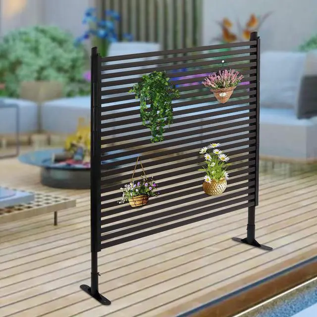 Alt view image 3 of 6 - Metal Privacy Screen with Stand 4 ft W x 5 ft H,Outdoor Freestanding Privacy Screen and Panels for Outside Garden Backyard(47'' W x 59'' H)