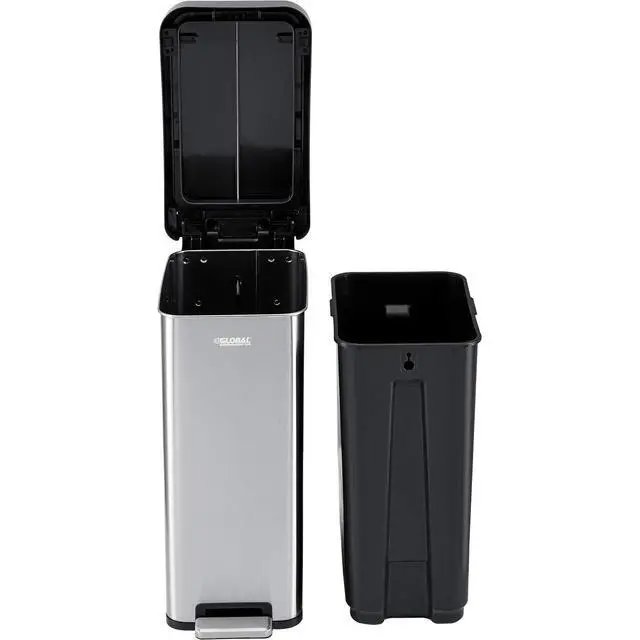 Alt view image 2 of 6 - 12 Gallon Stainless Steel Slim Trash Can, Rectangular Butterfly Step-On
