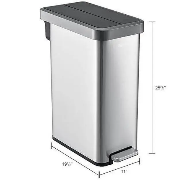 Alt view image 6 of 6 - 12 Gallon Stainless Steel Slim Trash Can, Rectangular Butterfly Step-On