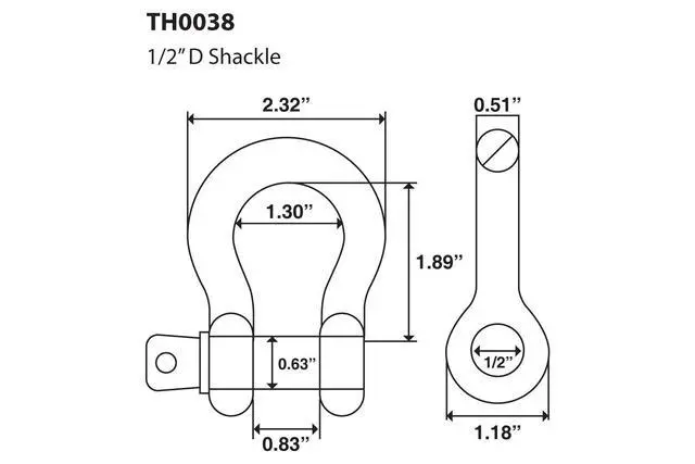 Alt view image 2 of 6 - TEMCo 1/2" x 2 Ton D Ring Bow Shackle with Screw Pin Clevis (Rigging/Towing/Off Road) 25 Lot
