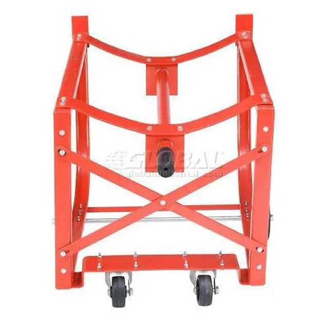 Alt view image 3 of 6 - Easy-Steer Drum Cradle with Retractable Handle, For Use with 55 Gallon Steel Drums, 5" & 3" Polyolefin Wheels, 600 Lbs Capacity, Steel Construction