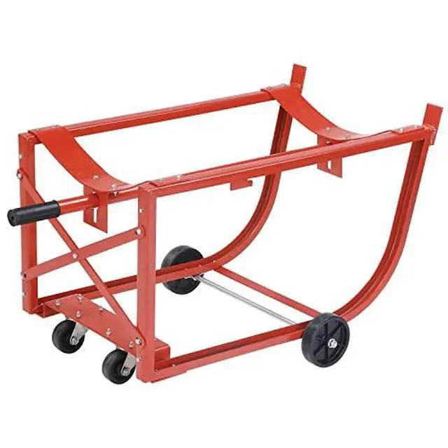 Alt view image 5 of 6 - Easy-Steer Drum Cradle with Retractable Handle, For Use with 55 Gallon Steel Drums, 5" & 3" Polyolefin Wheels, 600 Lbs Capacity, Steel Construction