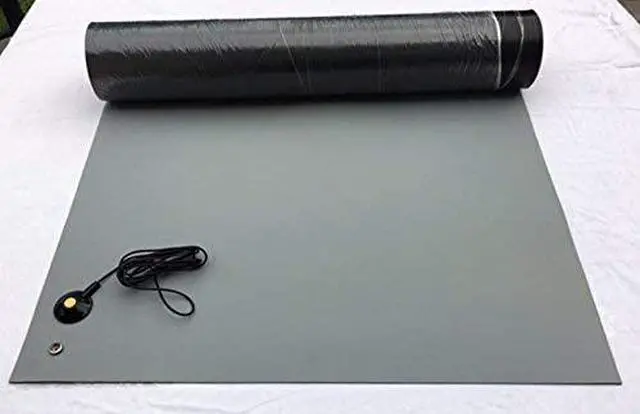 Main image of ESD Soldering Mat - Heat Resistant Anti-Static Table Mat - with Grounding Cord (36" x 120" (3' x 10'), Gray)