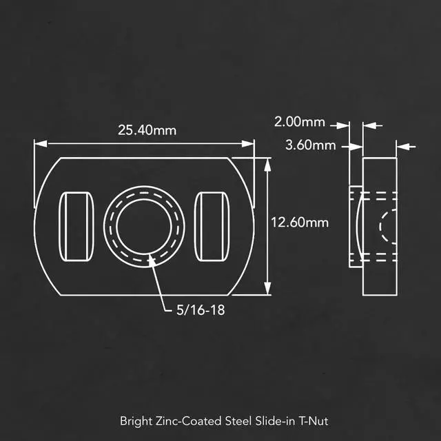 Alt view image 2 of 6 - 30-3789, 30 Series 5/16-18 Centered Slide in Economy T-Nut Steel (500 Pack)