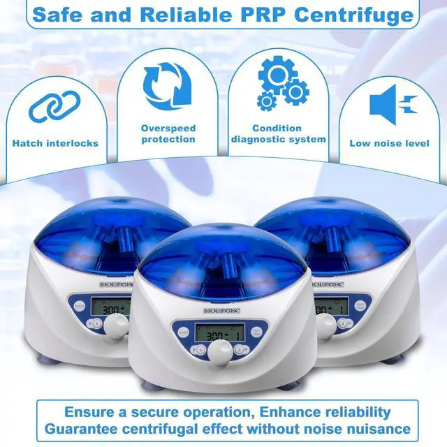 Alt view image 3 of 6 - PRP Benchtop Centrifuge, 300-5000 RPM Lab Centrifuge, Max. 2600xg RCF, LCD Digital Microcentrifuge with Brushless DC Motor, Rotor for 6x15ml /10ml/ 7ml/ 1.5-5ml PRP Tubes