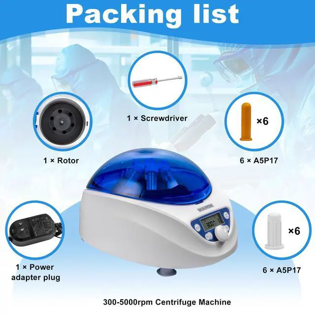Alt view image 5 of 6 - PRP Benchtop Centrifuge, 300-5000 RPM Lab Centrifuge, Max. 2600xg RCF, LCD Digital Microcentrifuge with Brushless DC Motor, Rotor for 6x15ml /10ml/ 7ml/ 1.5-5ml PRP Tubes