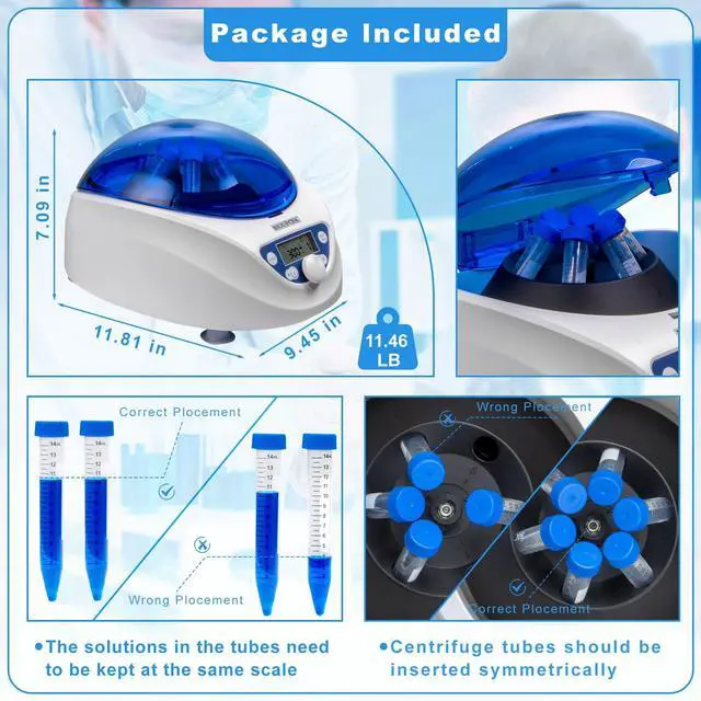 Alt view image 6 of 6 - PRP Benchtop Centrifuge, 300-5000 RPM Lab Centrifuge, Max. 2600xg RCF, LCD Digital Microcentrifuge with Brushless DC Motor, Rotor for 6x15ml /10ml/ 7ml/ 1.5-5ml PRP Tubes