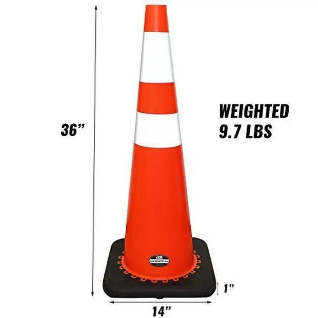 Alt view image 5 of 5 - 36" RK Orange Safety PVC Traffic Cone, Black Base with Two Reflective Collars (4 Cones)