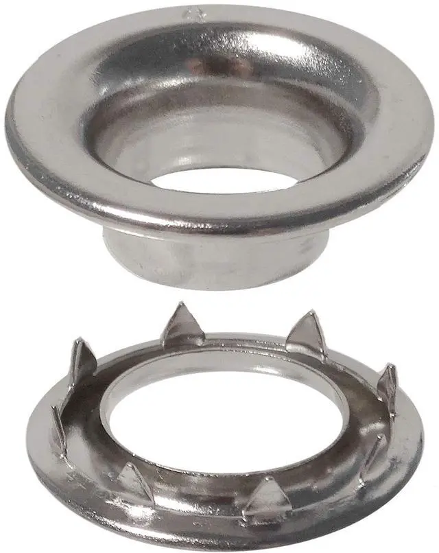 Main image of 4RRGSWSSM500 Rolled Rim Grommet and Spur Washer Marine Grade Stainless Durable, Reliable, Heavy-Duty #4 Set (500 Sets)