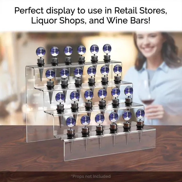 Alt view image 2 of 6 - 4 Pack Liquor Bottle Stopper Display Pourer or Bottle Topper Rack 4 Tier Lucite Clear Tabletop Caddy 24 Holes For Bars and Restaurants