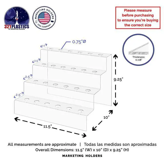 Alt view image 6 of 6 - 4 Pack Liquor Bottle Stopper Display Pourer or Bottle Topper Rack 4 Tier Lucite Clear Tabletop Caddy 24 Holes For Bars and Restaurants