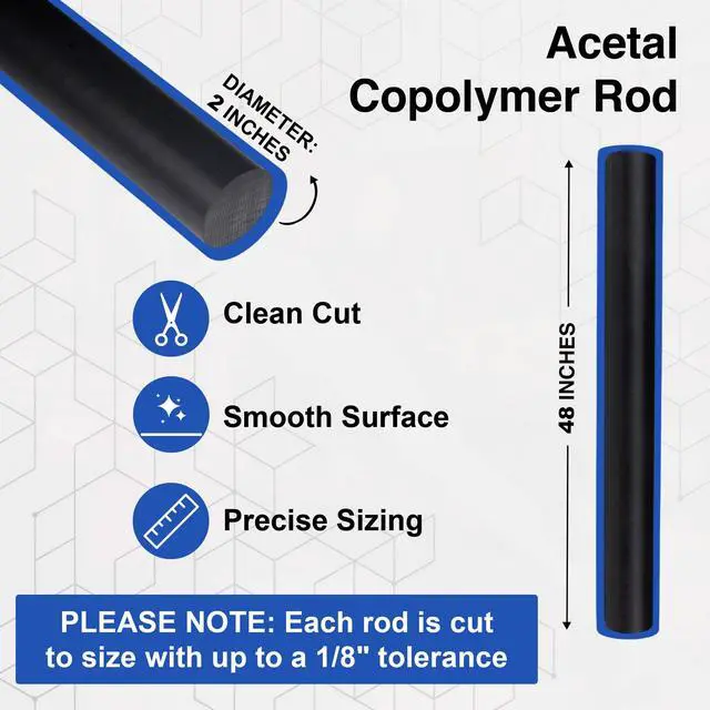 Alt view image 2 of 5 - Duco USA-Made Acetal Copolymer Dowel Rod 2" Diameter & 48" Length - 1 Pack of Opaque Black Acetal Rod - Durable, Low-Friction Plastic Rod for CNC, Fixtures, and Custom Parts