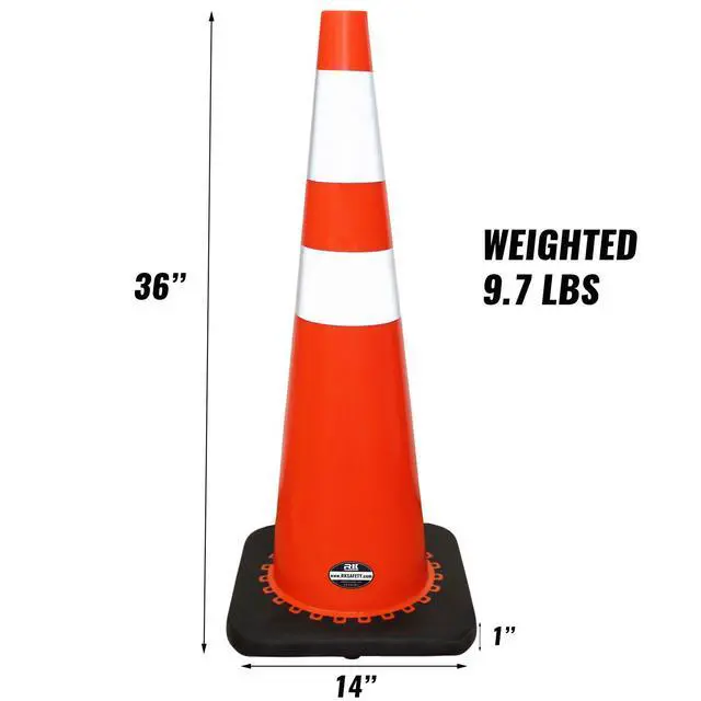 Alt view image 3 of 5 - (Set of 2) 36" RK Orange Safety PVC Traffic Cone, Black Base with 6" + 4" Reflective Collars,Black Base (2 Cones)
