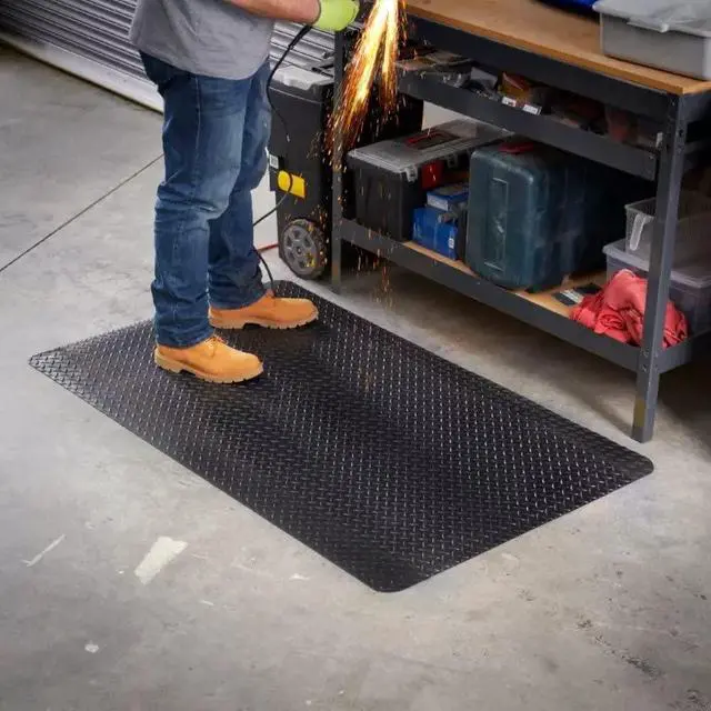 Main image of Anti-Fatigue Heavy Duty Diamond Plate Floor Mat, Commercial Grade Standing Support for Leg & Back Pain, Thick Sponge Base/Solid Vinyl Top Made in USA (7/8" Black, 3' x 5')