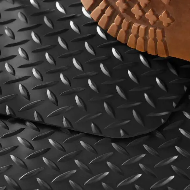 Alt view image 2 of 6 - Anti-Fatigue Heavy Duty Diamond Plate Floor Mat, Commercial Grade Standing Support for Leg & Back Pain, Thick Sponge Base/Solid Vinyl Top Made in USA (7/8" Black, 3' x 5')