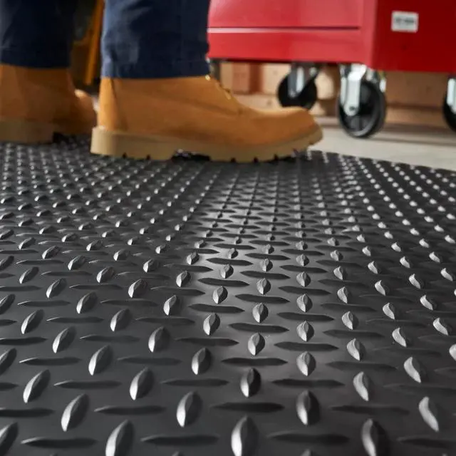Alt view image 4 of 6 - Anti-Fatigue Heavy Duty Diamond Plate Floor Mat, Commercial Grade Standing Support for Leg & Back Pain, Thick Sponge Base/Solid Vinyl Top Made in USA (7/8" Black, 3' x 5')
