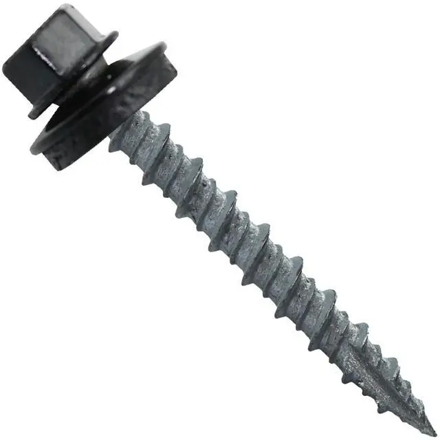 Main image of Metal Roofing Screws: (1000) 10 x 1-1/2" Black Hex Head Sheet Metal Roof Screw. Self Starting Metal to Wood siding Screws. EPDM Washer. Colored Head