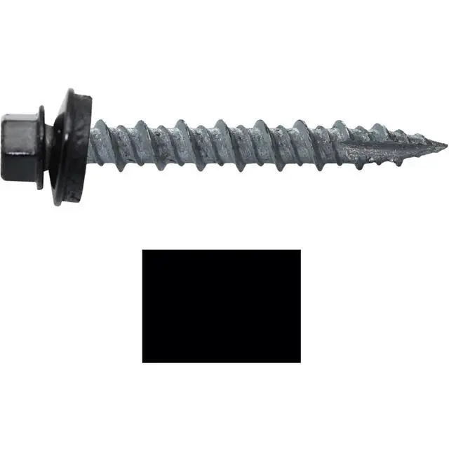 Alt view image 2 of 4 - Metal Roofing Screws: (1000) 10 x 1-1/2" Black Hex Head Sheet Metal Roof Screw. Self Starting Metal to Wood siding Screws. EPDM Washer. Colored Head