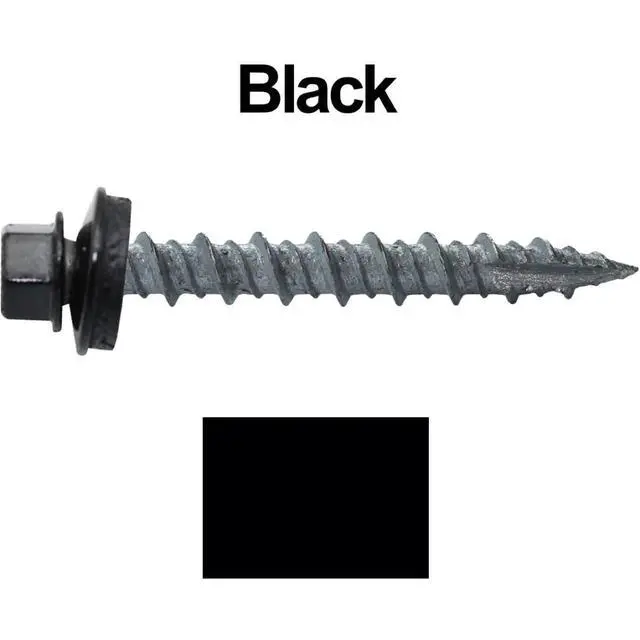 Alt view image 3 of 4 - Metal Roofing Screws: (1000) 10 x 1-1/2" Black Hex Head Sheet Metal Roof Screw. Self Starting Metal to Wood siding Screws. EPDM Washer. Colored Head
