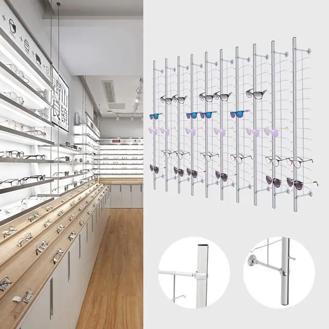 Alt view image 2 of 6 - 10Pcs Eyeglass Display Racks Frame Aluminium Wall-Mounted Sunglasses Storage Organizer Display Stand Holder (Hold 16 Frames)