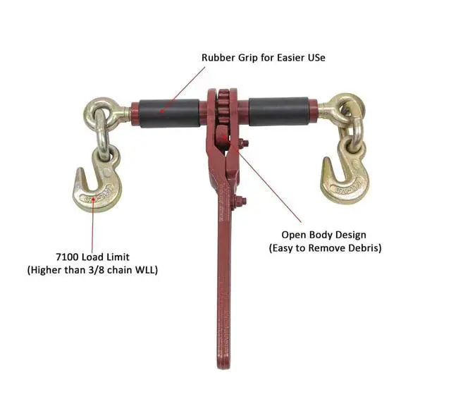 Alt view image 2 of 6 - (4 Pack) Chain Binder Ratchet Style 5/16-3/8" Gold Chromate Hooks 7,100# WLL w/Easy Grips on Barrel
