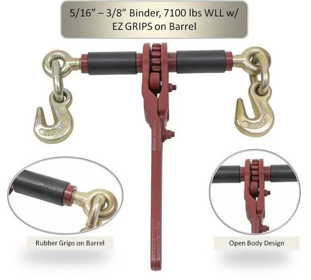 Alt view image 3 of 6 - (4 Pack) Chain Binder Ratchet Style 5/16-3/8" Gold Chromate Hooks 7,100# WLL w/Easy Grips on Barrel