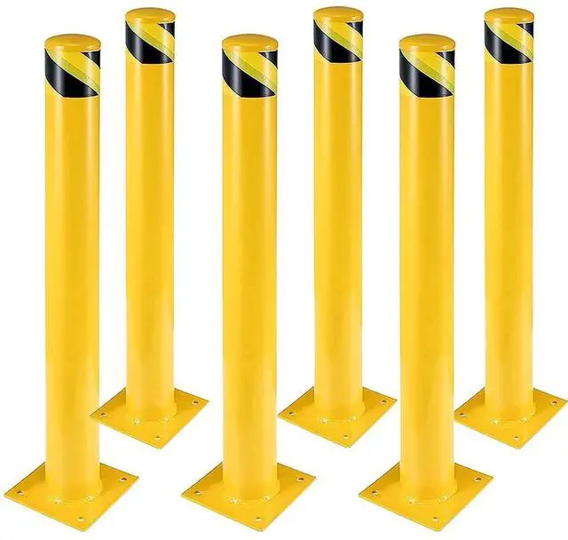 Main image of Safety Bollard 6 Packs, 42 Inch Height Bollard Post, 4.5 Inch Diameter Steel Pipe Safety Bollard Post, 8 Anchor Bolts, for Traffic Control, Driveway Barrier, Parking Pole