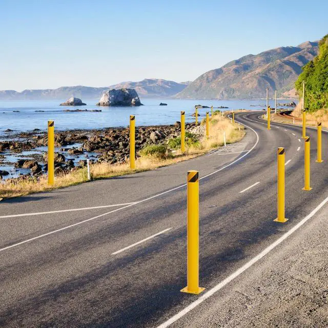 Alt view image 6 of 6 - Safety Bollard 6 Packs, 42 Inch Height Bollard Post, 4.5 Inch Diameter Steel Pipe Safety Bollard Post, 8 Anchor Bolts, for Traffic Control, Driveway Barrier, Parking Pole