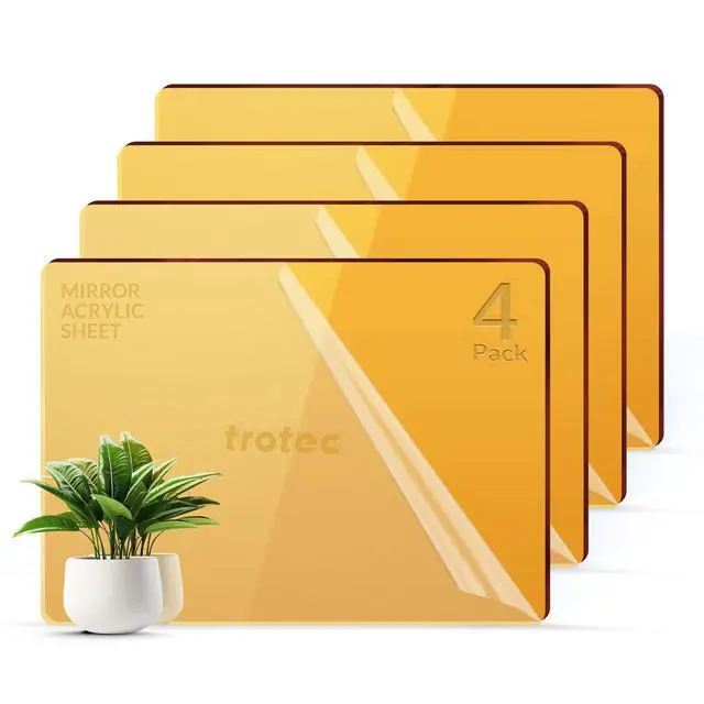 Main image of 4-Pack Gold Mirror Acrylic Sheets 23.75" x 11.75", Perfect Alternative to Real Glass, Ideal for Laser Engraving, Interior Displays, Wall Decorations - Gold Color, Compatible with Glowforge & Rotary